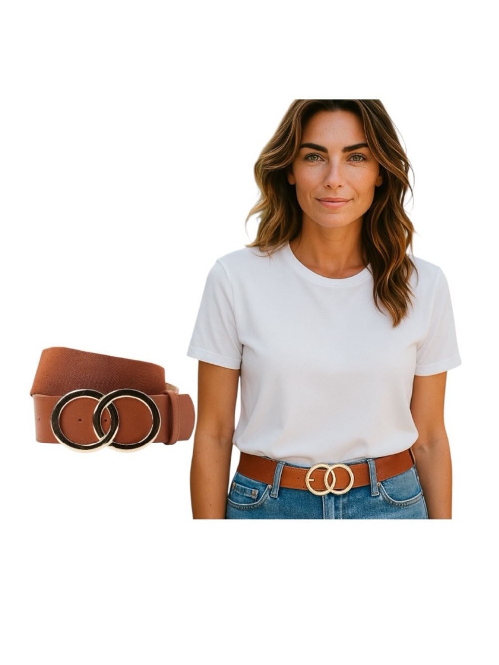 Madden NYC Double Ring Buckle Elastic Stretch Belt with Designer Buckle